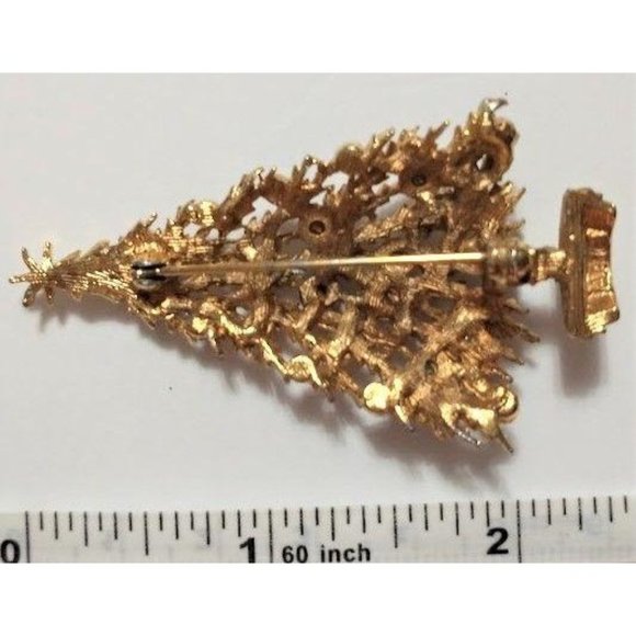 Vintage Goldtone Christmas Tree Rhinestone Pin - Picture 4 of 5